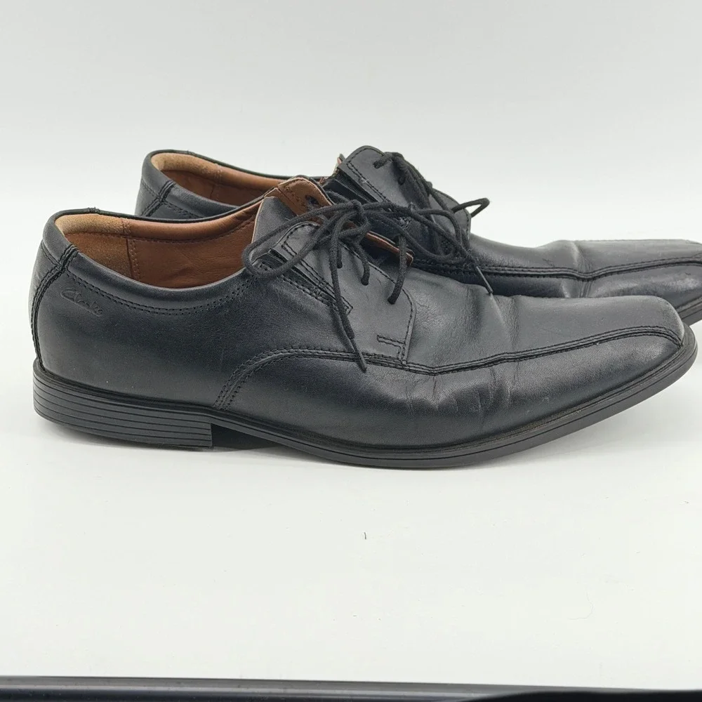 Clarks Mens Black Leather Square Toe Lace Up Derby Dress Shoes 13 M 261103107120